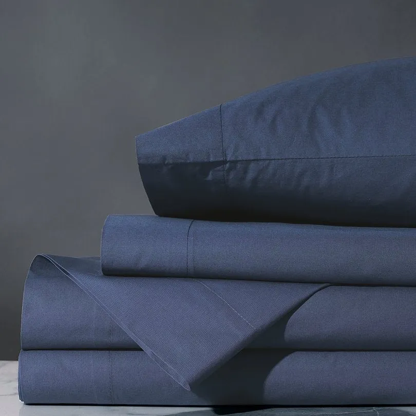 Deep Azure Cotton Percale Sheet Set