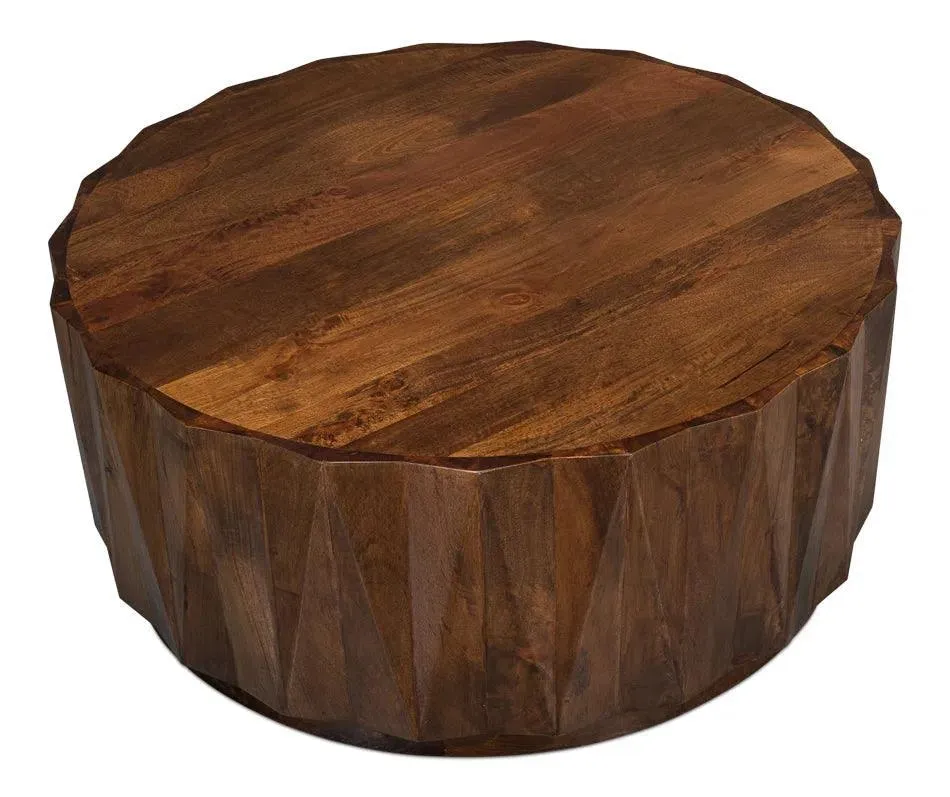 Denali Round Cocktail Coffee Table Block Solid Wood