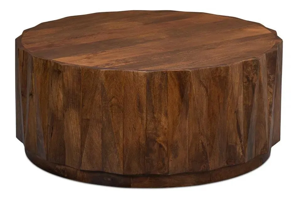 Denali Round Cocktail Coffee Table Block Solid Wood