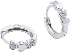 Double Love Heart Cubic Zirconia Sleeper Small Hoop Earrings for Women Teen Girls Cartilage Tiny Cute CZ Huggie Hoops Hypoallergenic for Sensitive Ear