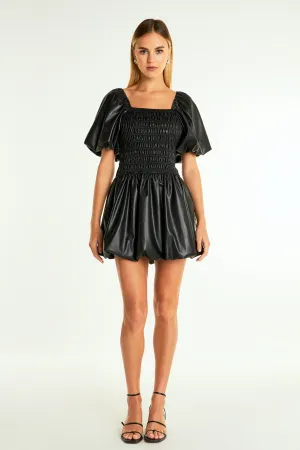 Endless Rose - Pu Smocked Balloon Detail Mini Dress