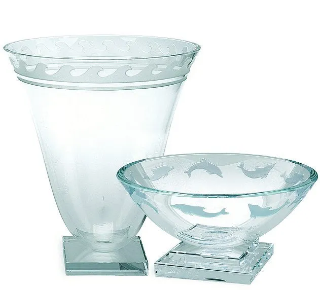 Etched Glass Watermark Pedestal Vase