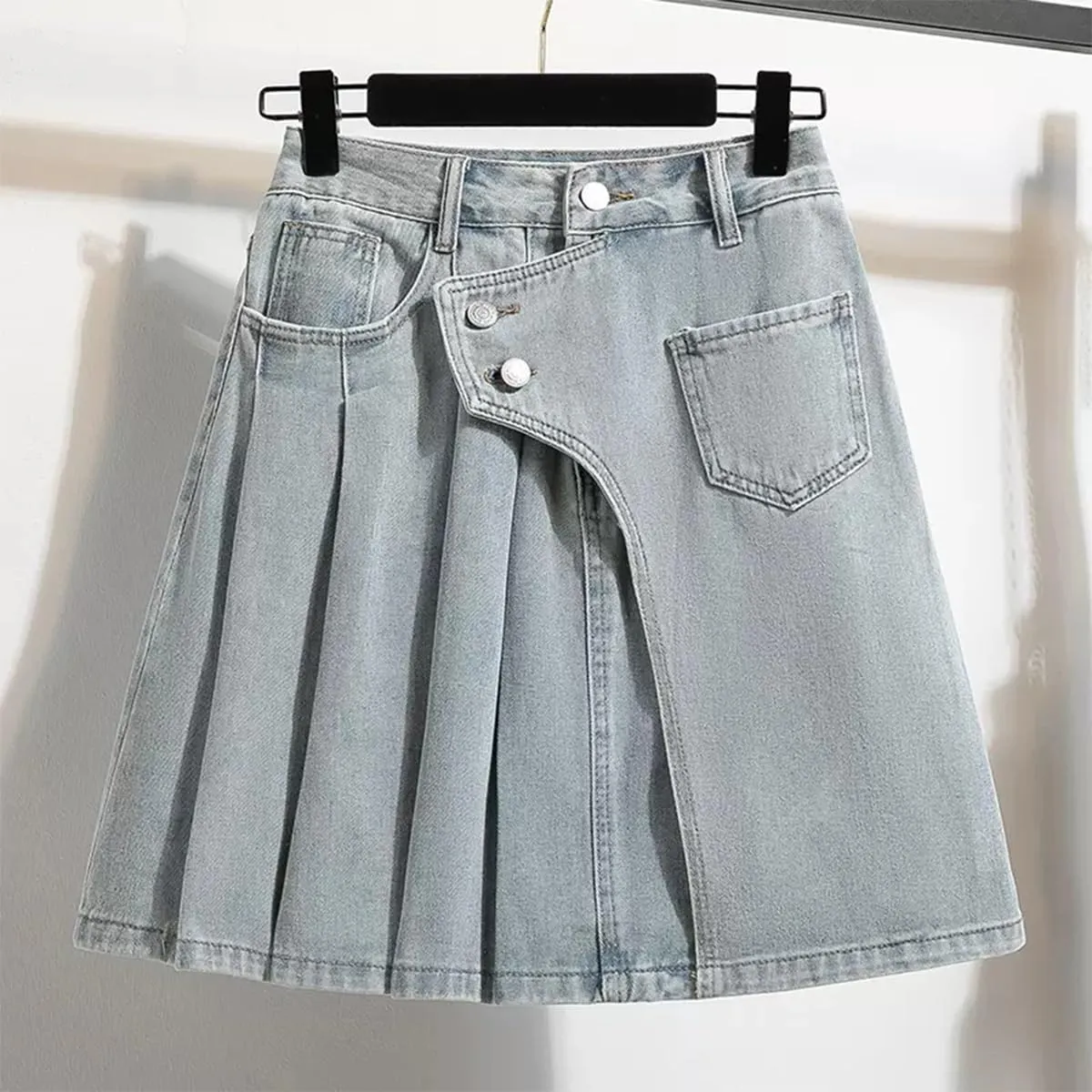 Fashion Women's Denim Mini Skirt Y2K Casual Vintage A Line High Waist Irregular Splicing Jean Skirt