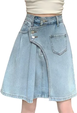 Fashion Women's Denim Mini Skirt Y2K Casual Vintage A Line High Waist Irregular Splicing Jean Skirt