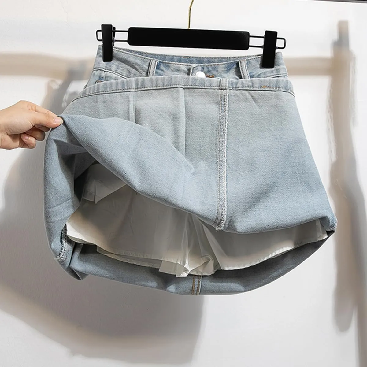 Fashion Women's Denim Mini Skirt Y2K Casual Vintage A Line High Waist Irregular Splicing Jean Skirt