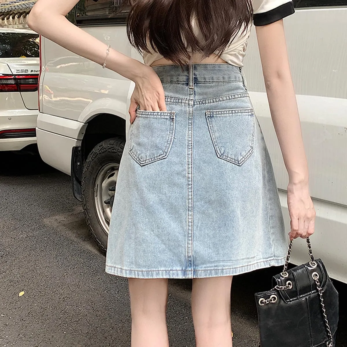 Fashion Women's Denim Mini Skirt Y2K Casual Vintage A Line High Waist Irregular Splicing Jean Skirt