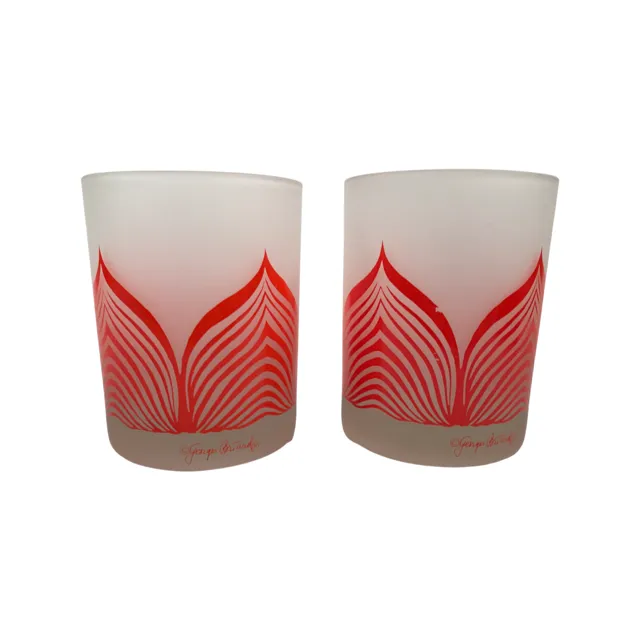 Georges Briard Signed Mid-Century Orange and Frosted Deco Double Old Fashion Glasses (Set of 2)