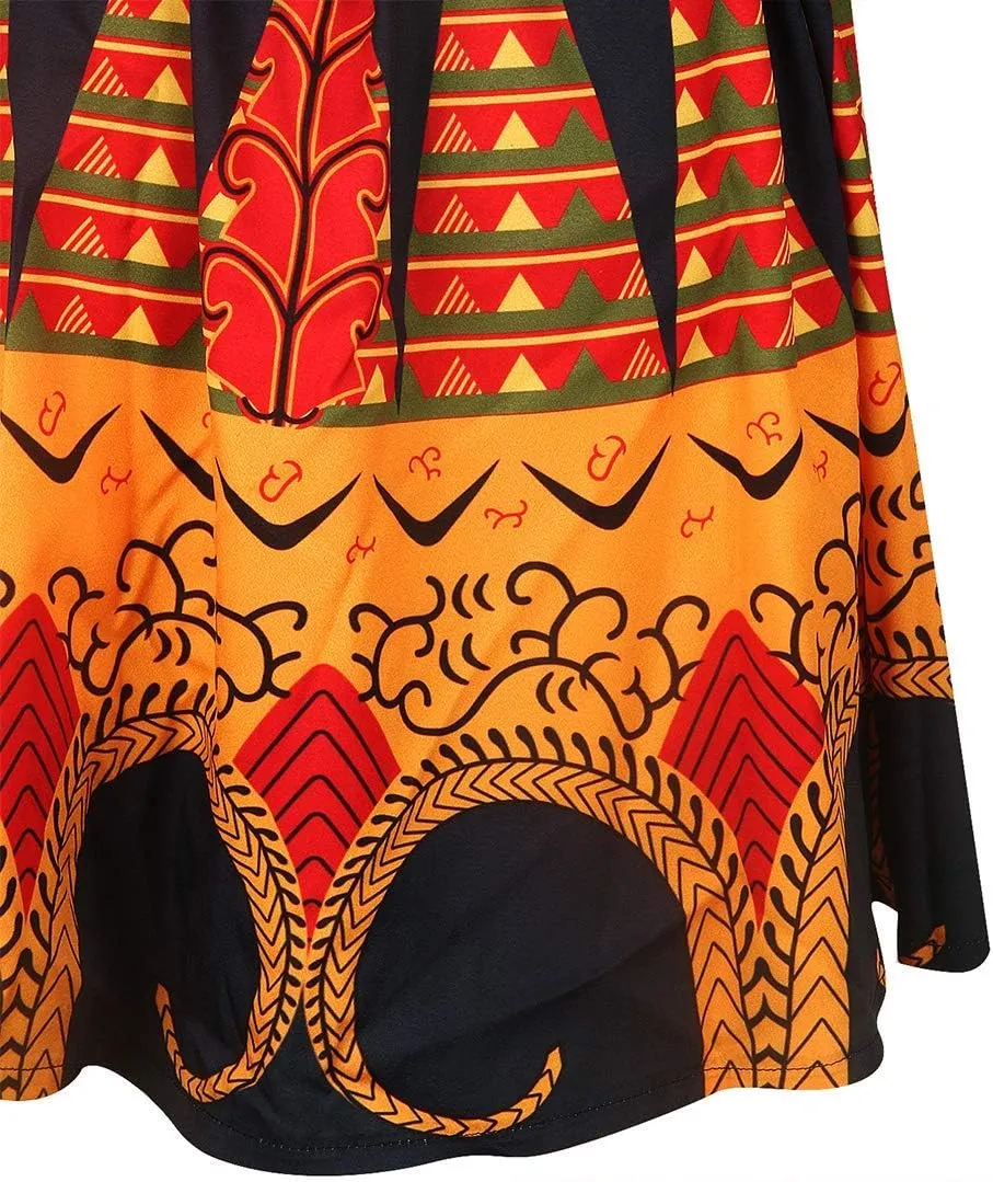 Giovacker Women's African Print Deep V-Neck High Waist Bohemian Maxi Long Dress