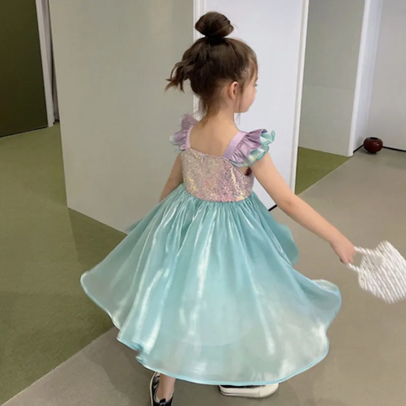 Girls'  Summer New Mermaid Vest Dress Children's Fashionable Short Sleeve Princess Dress Costume Fashion