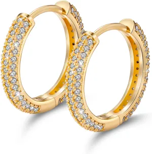 HELLOICE Hoop Earrings Iced Out Cubic Zirconia Huggie Cartilage Cuff Diamond Hypoallergenic 18k Gold Plated Round Circle Earrings Hoop Earrings 5A CZ Stones Lightweight for Men