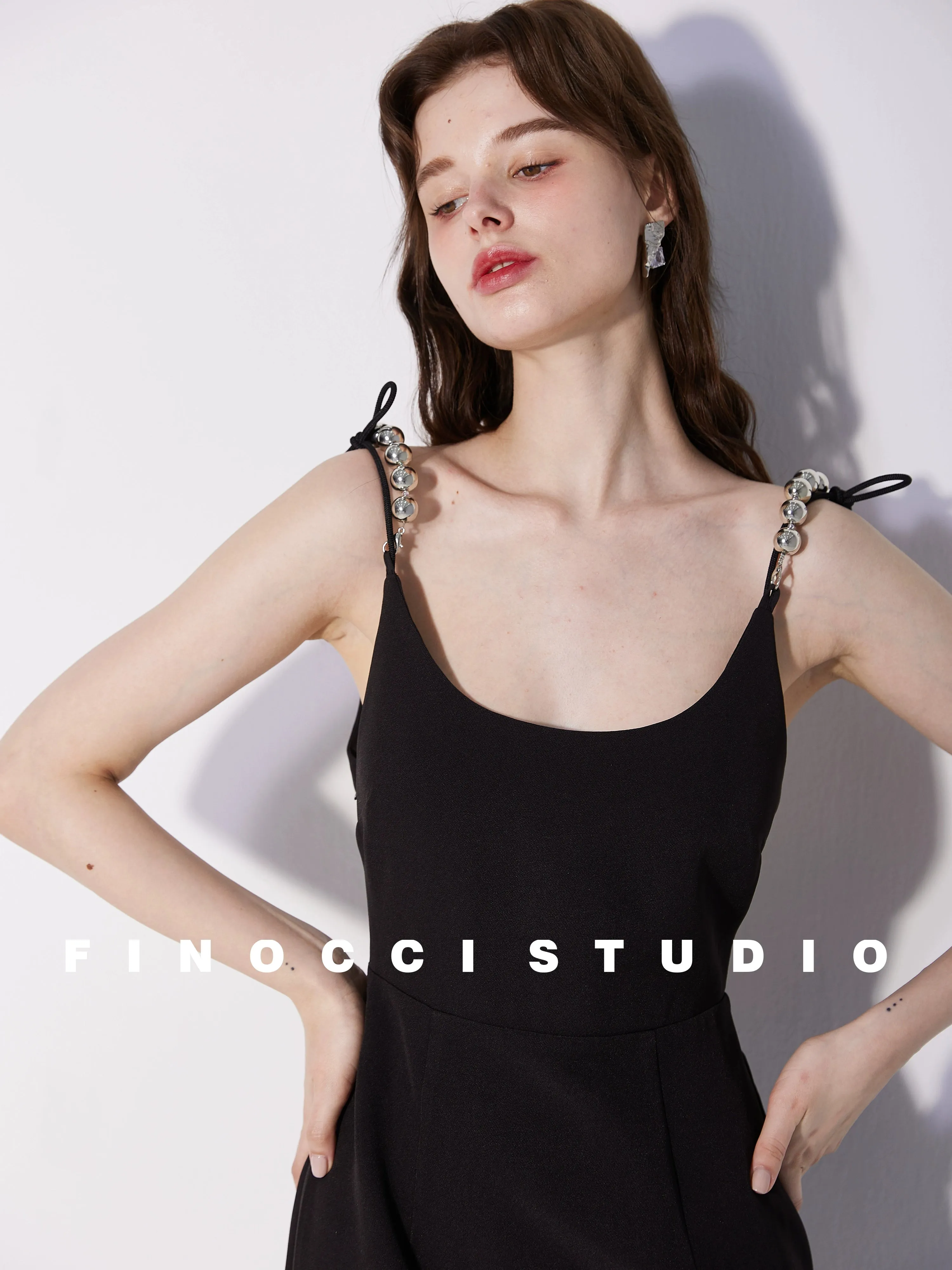High-end luxury silver beaded satin dyed ostrich feather vintage backless black dress - Pavail