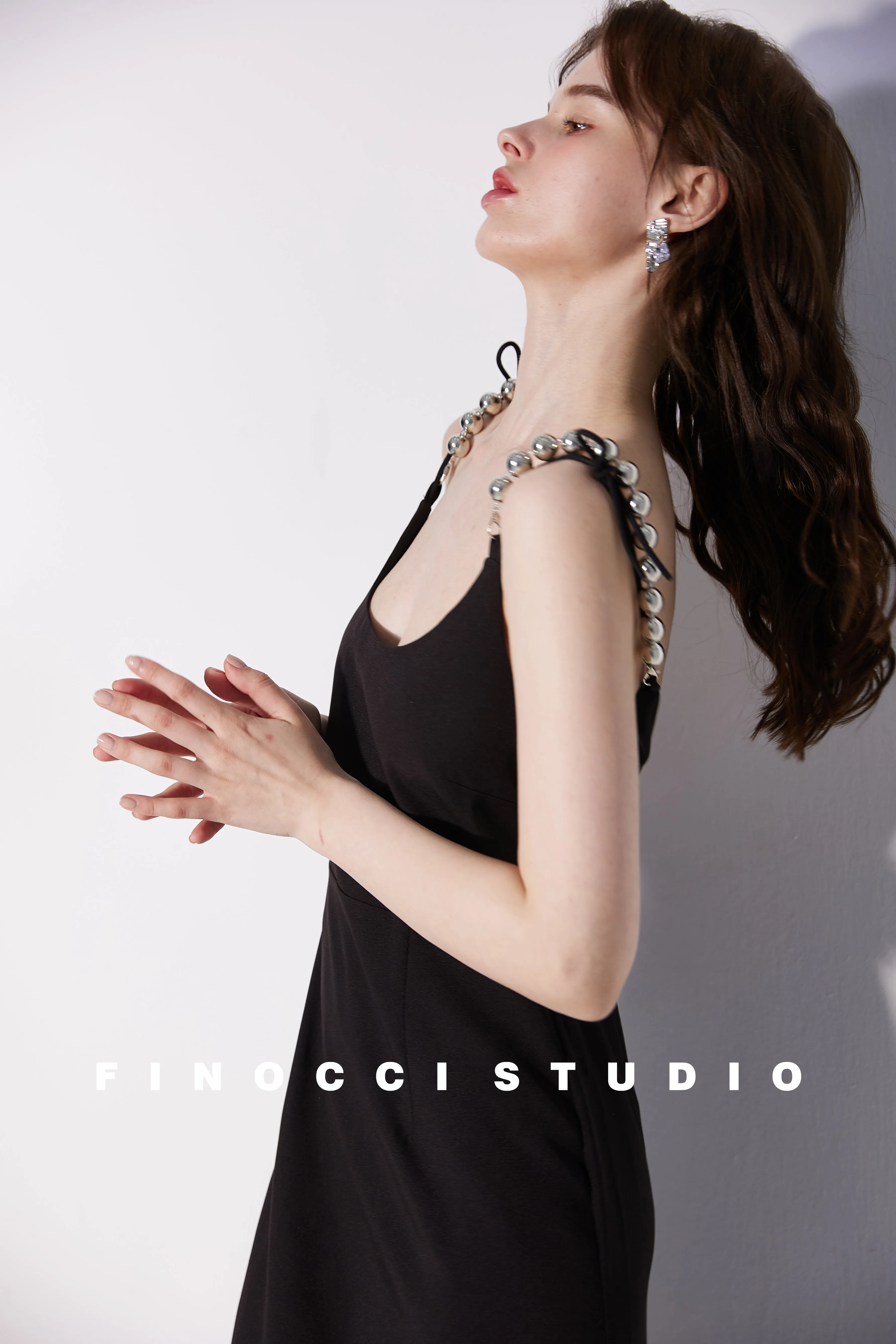 High-end luxury silver beaded satin dyed ostrich feather vintage backless black dress - Pavail