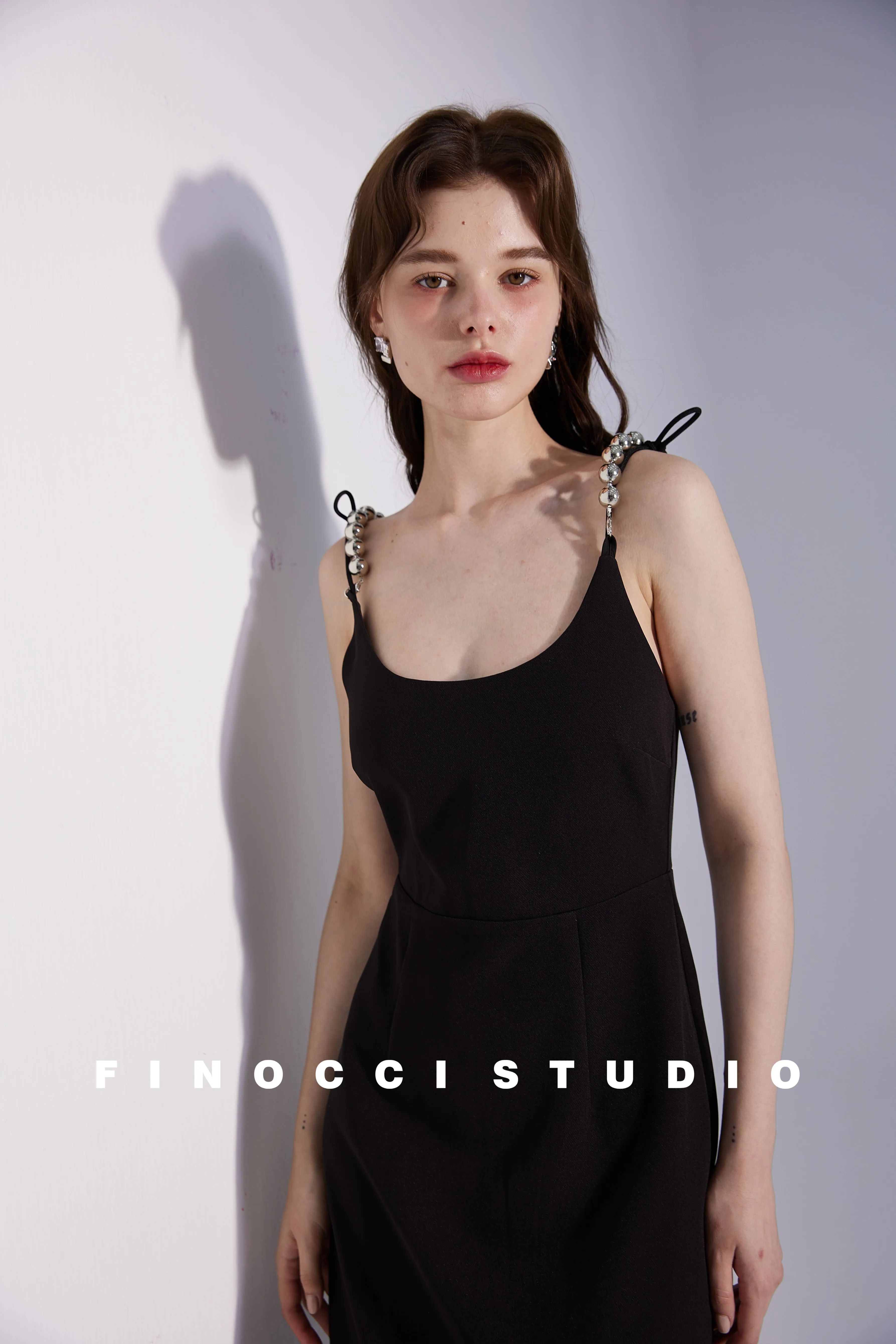 High-end luxury silver beaded satin dyed ostrich feather vintage backless black dress - Pavail