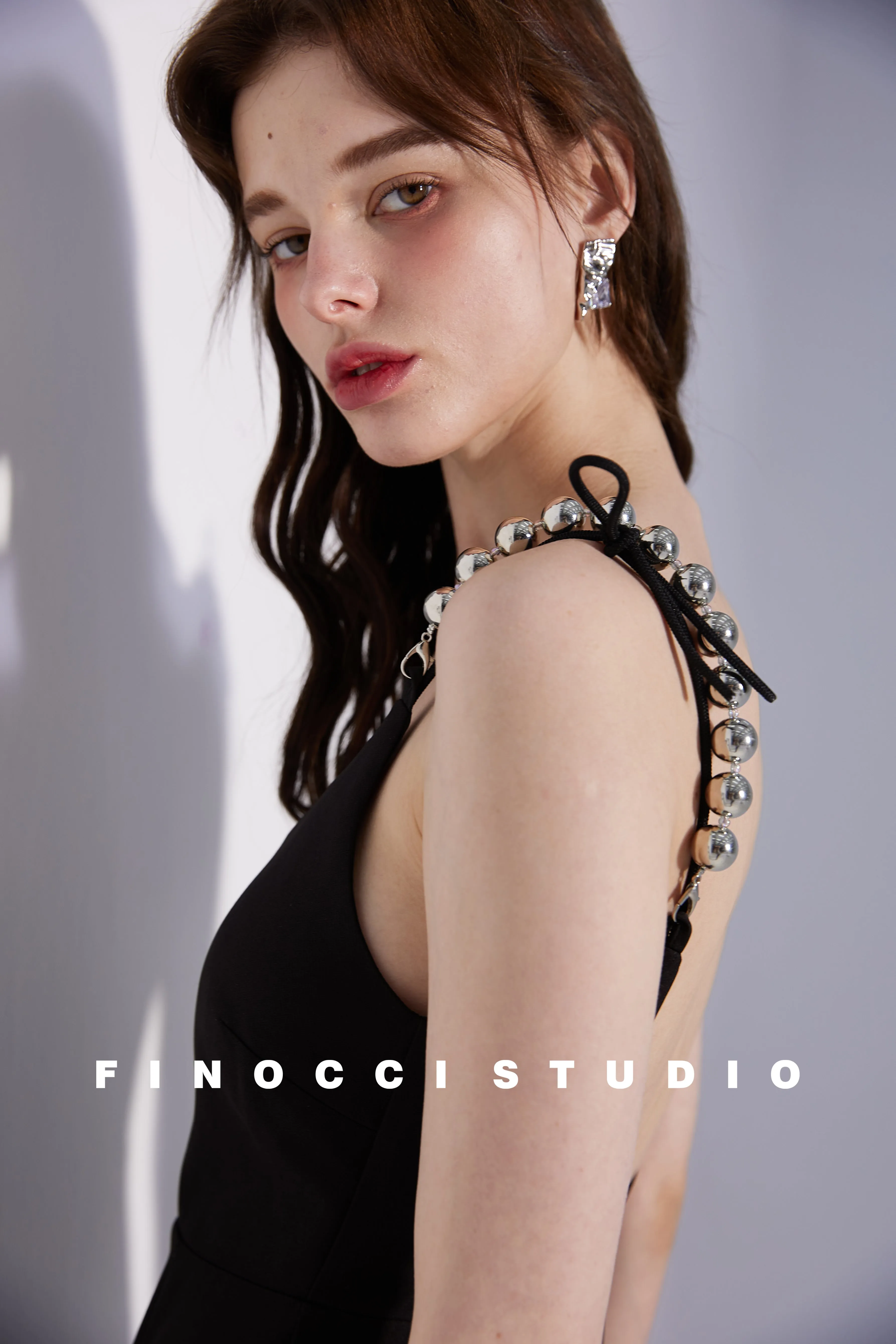 High-end luxury silver beaded satin dyed ostrich feather vintage backless black dress - Pavail