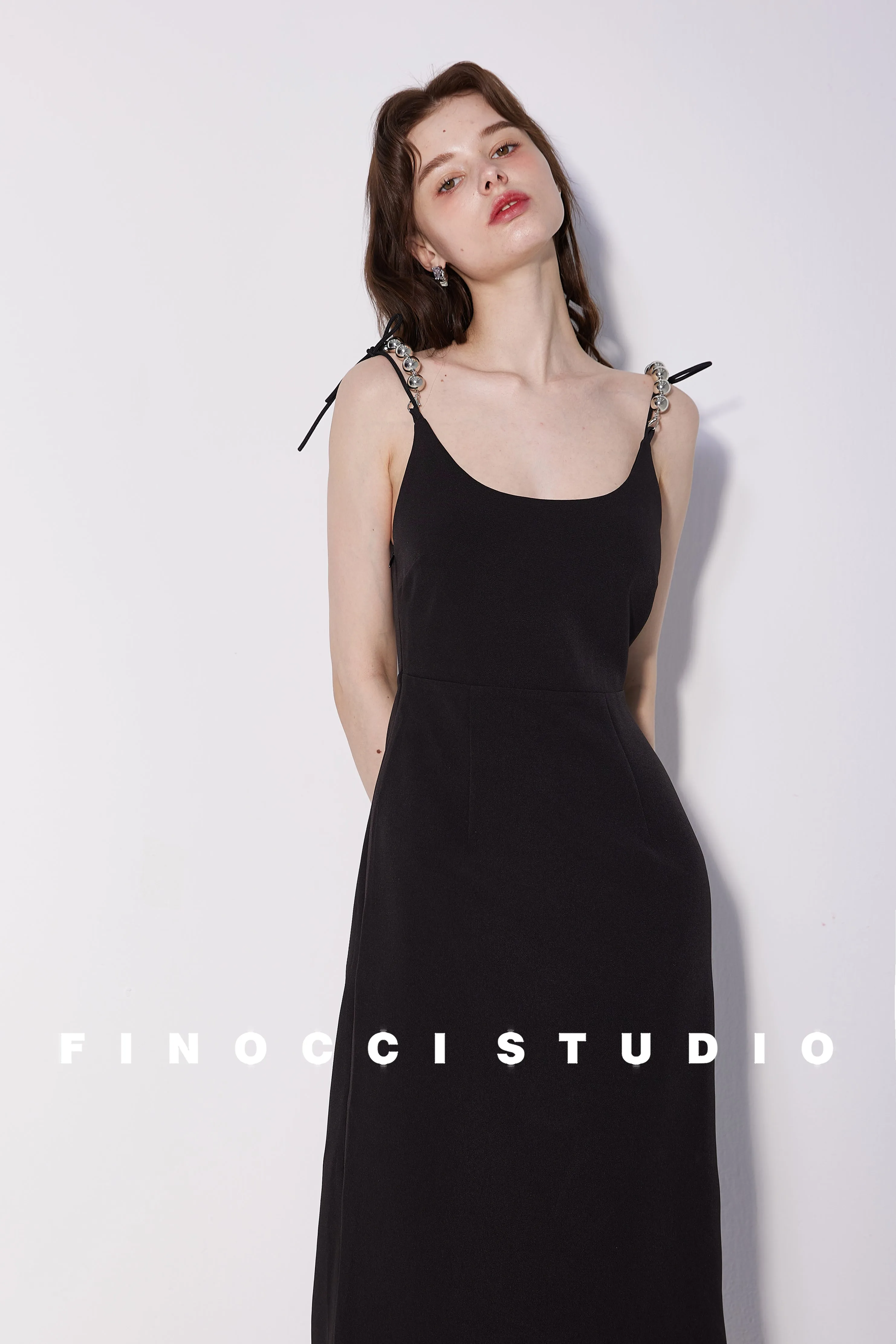 High-end luxury silver beaded satin dyed ostrich feather vintage backless black dress - Pavail