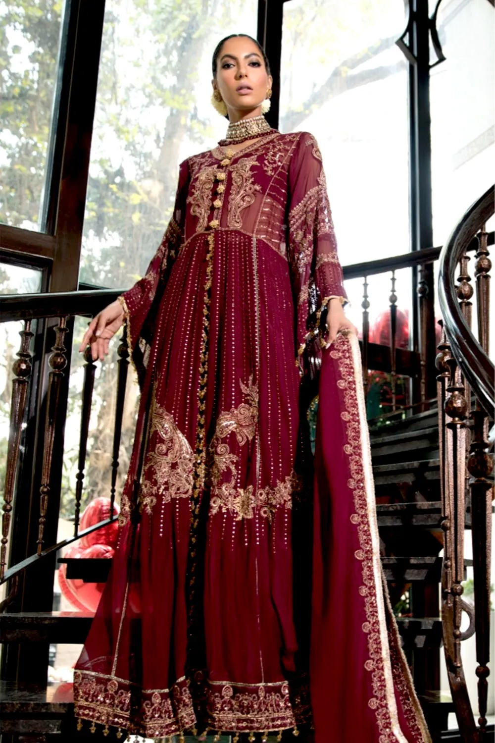 Ittehad Wedding Chiffon Collection 2021 – Borgundy Sienna