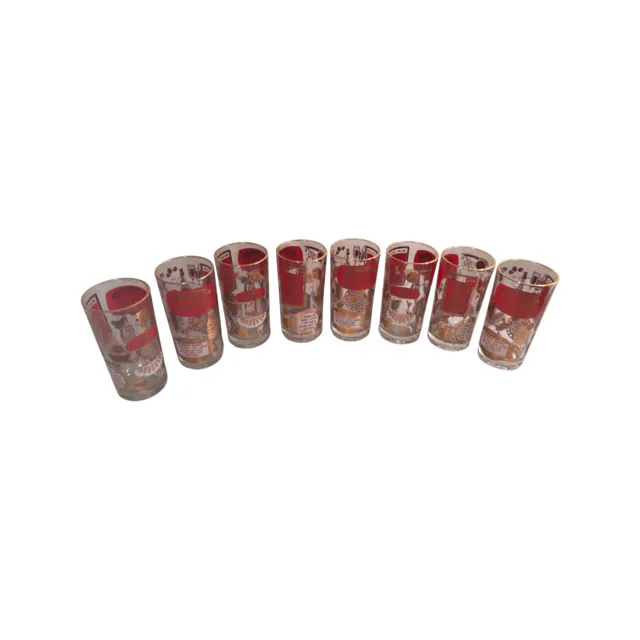 Jeannette Glassware Mid-Century This is How You Do It Glasses Set of 8