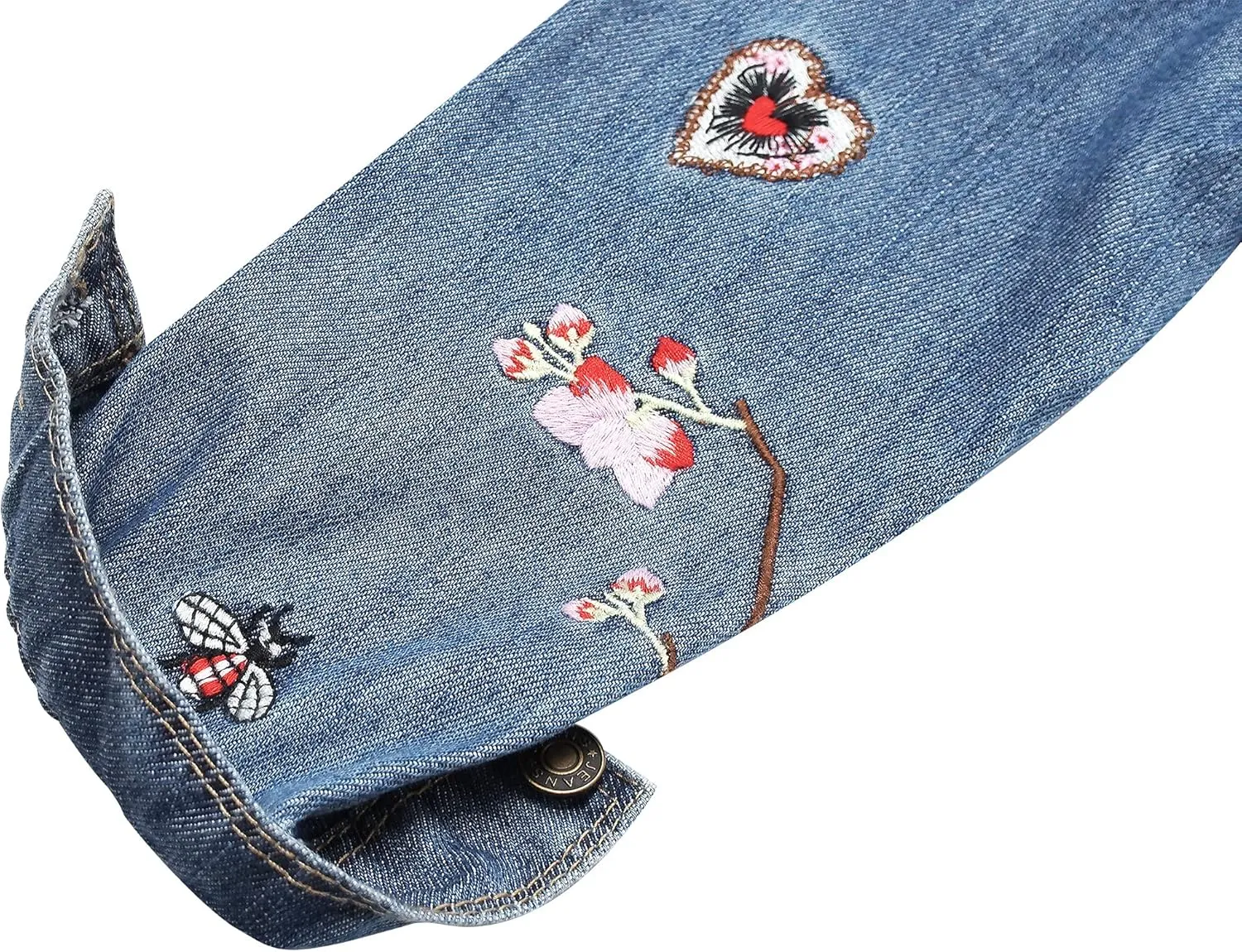 KIDSCOOL SPACE Little Girl Jean Jacket,Flower Embroidered Denim Outfits