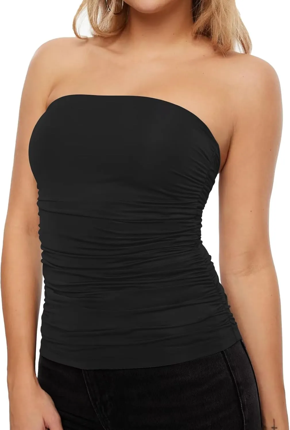 KKJ Womens Tube Tops Strapless Crop Top Ruched Basic Bandeau 2025 Summer Clothes Going Out Cute Sleeveless Fashion Shirts