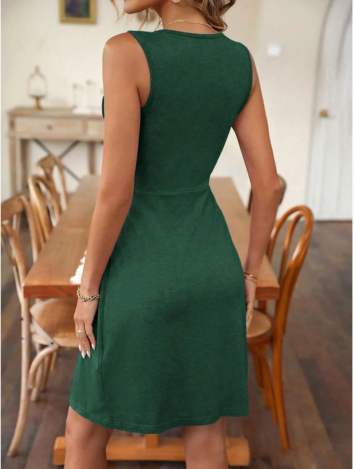 Knotted Front Dresses for Women V Neck Sleeveless Tank Dresses A Line Casual Sundress Vacasion Outfits