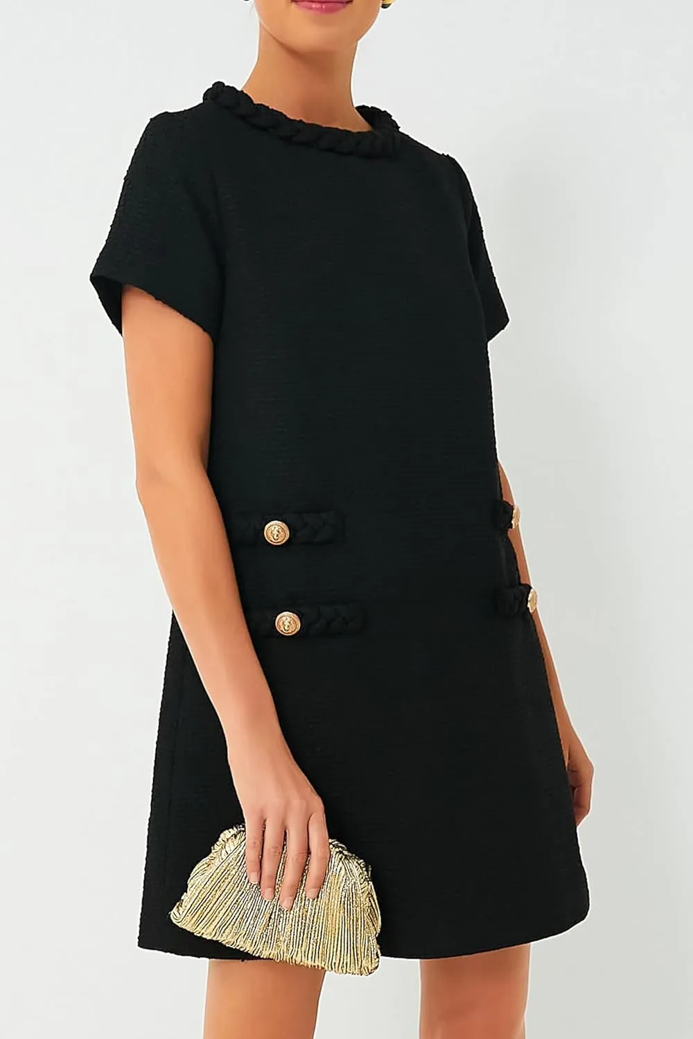 Ladyful Womens Tweed Jackie Dress Short Sleeve Elegant Crew Neck Business Party Vintage Button Bodycon Jackie Dress
