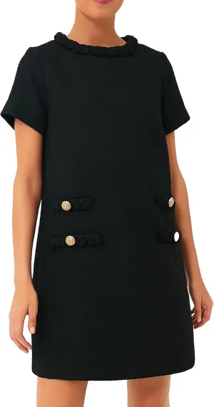 Ladyful Womens Tweed Jackie Dress Short Sleeve Elegant Crew Neck Business Party Vintage Button Bodycon Jackie Dress