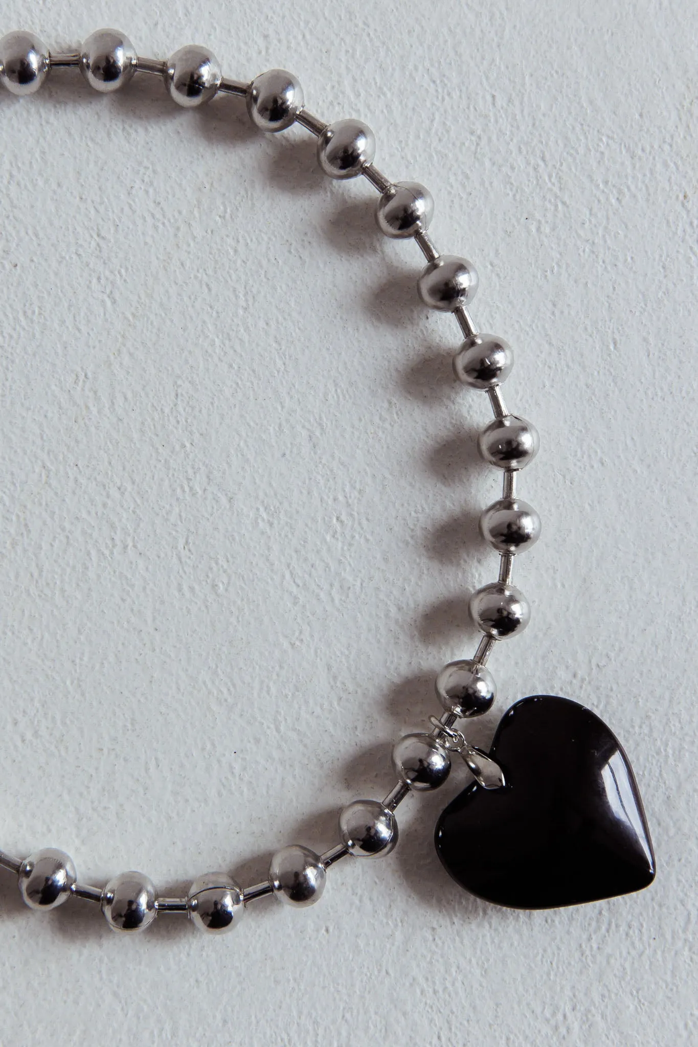 Lee Silver Bead Large Heart Necklace Black
