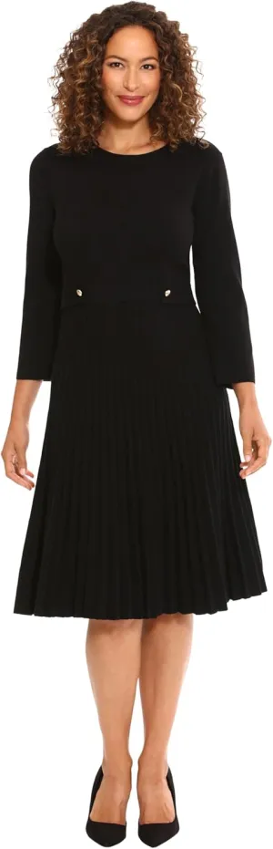 London Times Women's Knit Sweater Print and Solid Fall Holiday Boot Dress