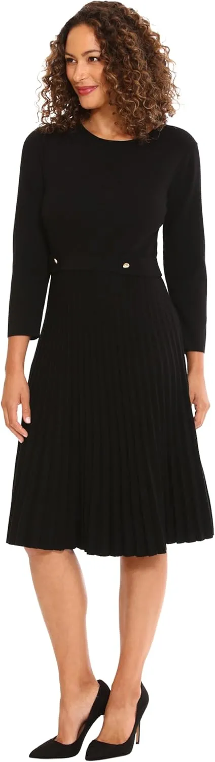 London Times Women's Knit Sweater Print and Solid Fall Holiday Boot Dress