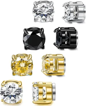 Magnetic Stud Earrings for Men, Non-piercing CZ Studs, Hypoallergenic Stainless Steel Lymphatic Magnetic Earrings, Clip On Earrings For Men 6-8MM