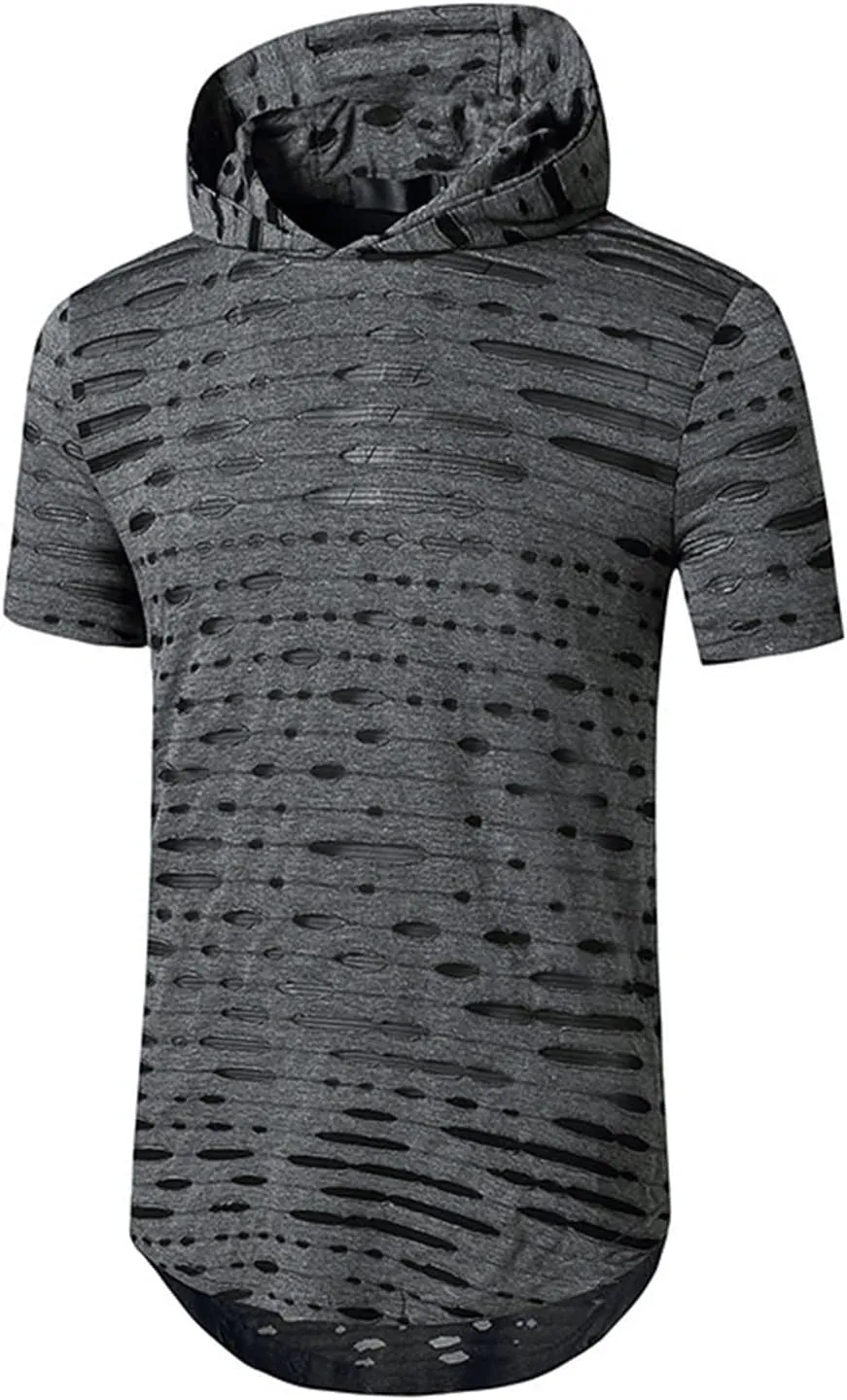 Mens Athletic Hooded Longline T Shirt Lightweight Gym Athletic Hoodie T-Shirts Casual Variety Sport Short Sleeve