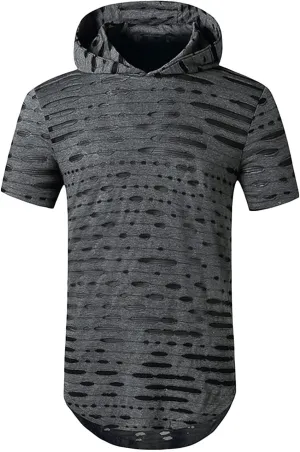Mens Athletic Hooded Longline T Shirt Lightweight Gym Athletic Hoodie T-Shirts Casual Variety Sport Short Sleeve
