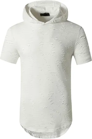Mens Athletic Hooded Longline T Shirt Lightweight Gym Athletic Hoodie T-Shirts Casual Variety Sport Short Sleeve