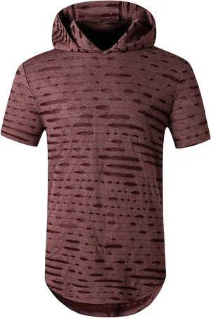 Men's Distressed Asymmetrical Tee Shirts Hip Hop Longline Pullover Hoodies Tops Gym Muscle Cut Off Short Sleeve