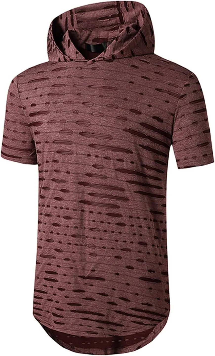 Men's Distressed Asymmetrical Tee Shirts Hip Hop Longline Pullover Hoodies Tops Gym Muscle Cut Off Short Sleeve