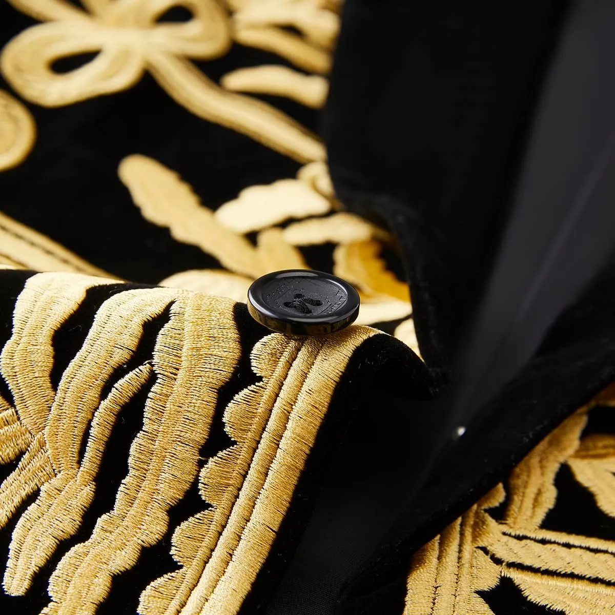 Mens Stylish Court Prince Black Velvet Gold Embroidery Blazer Suit Jacket
