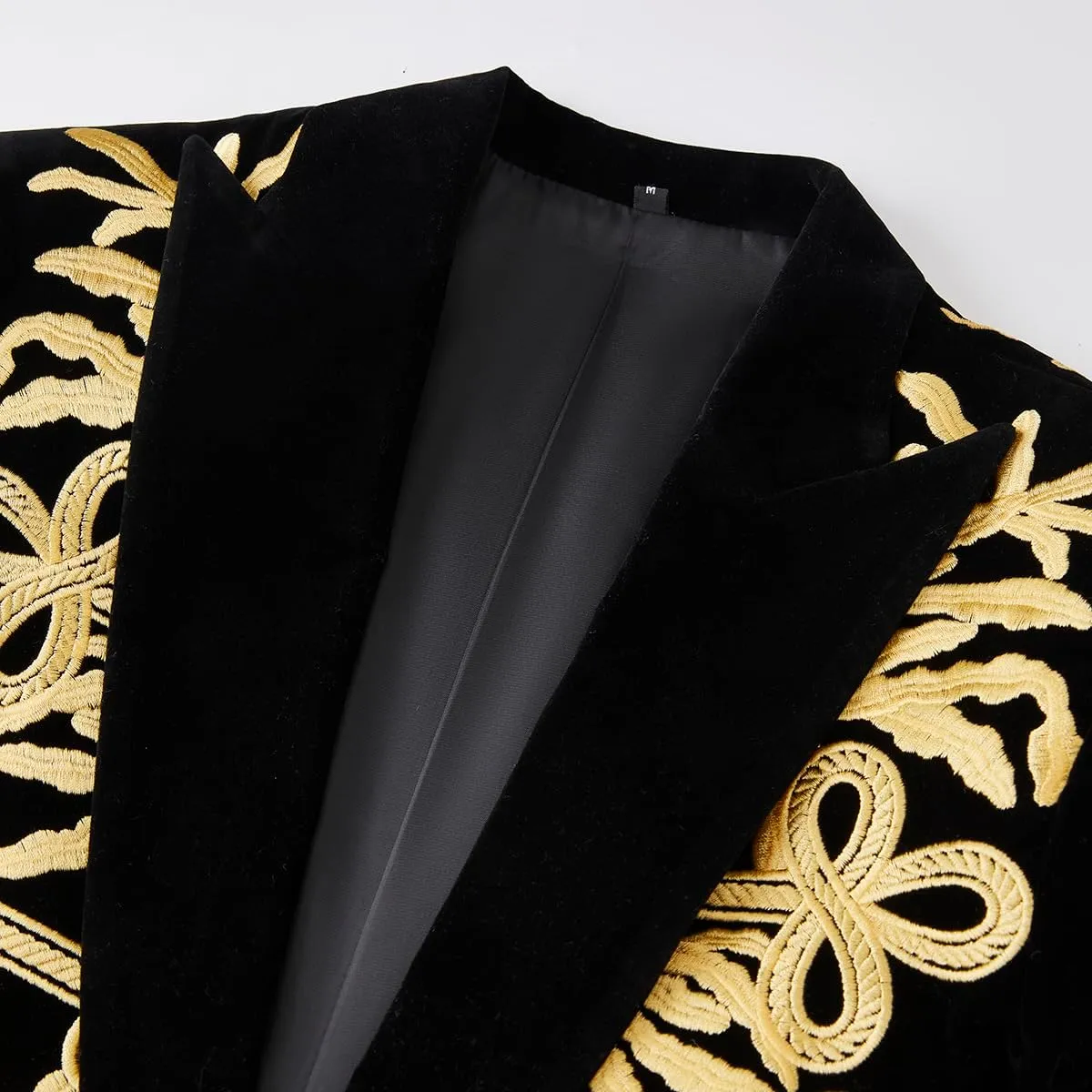 Mens Stylish Court Prince Black Velvet Gold Embroidery Blazer Suit Jacket