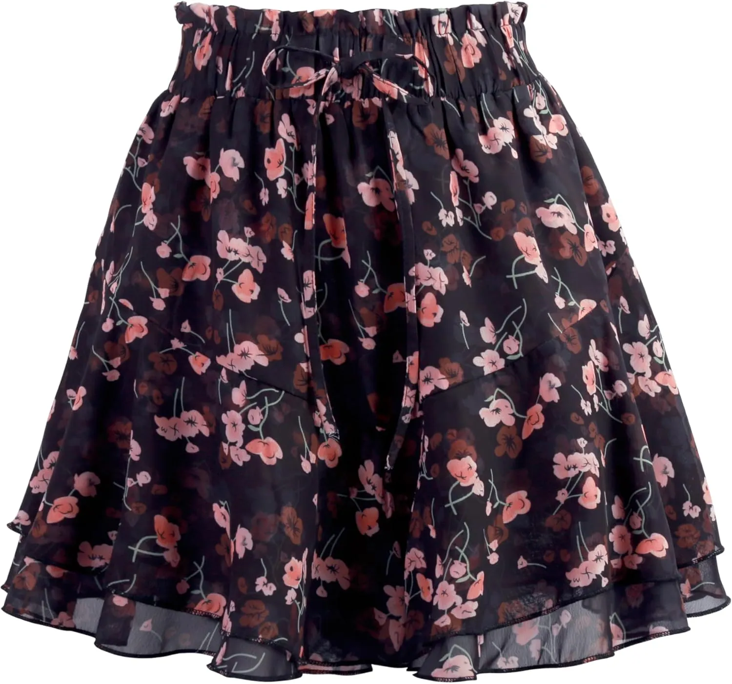 Mini Skirts for Women 2025 Casual Boho Floral Skorts Layered Hem A-Line Tennis Chiffon Shorts