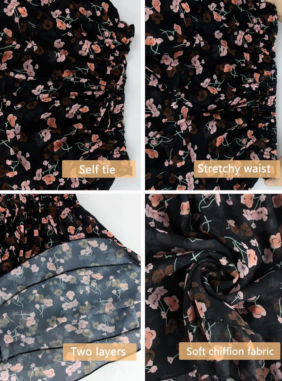 Mini Skirts for Women 2025 Casual Boho Floral Skorts Layered Hem A-Line Tennis Chiffon Shorts