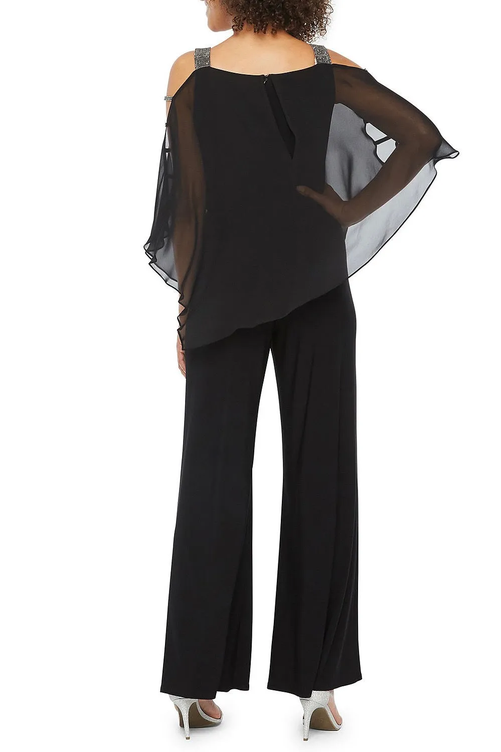 MSK Womens Chiffon Overlay Jumpsuit with Embellished Silver Trim
