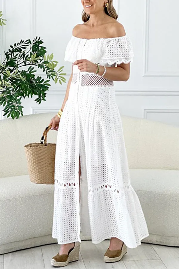 Nirvana off-shoulder ruffled cutout dress