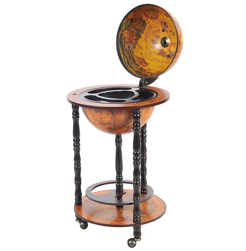 Old World Slender Floor-Standing Base Shelf Globe Bar