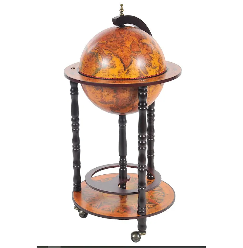 Old World Slender Floor-Standing Base Shelf Globe Bar