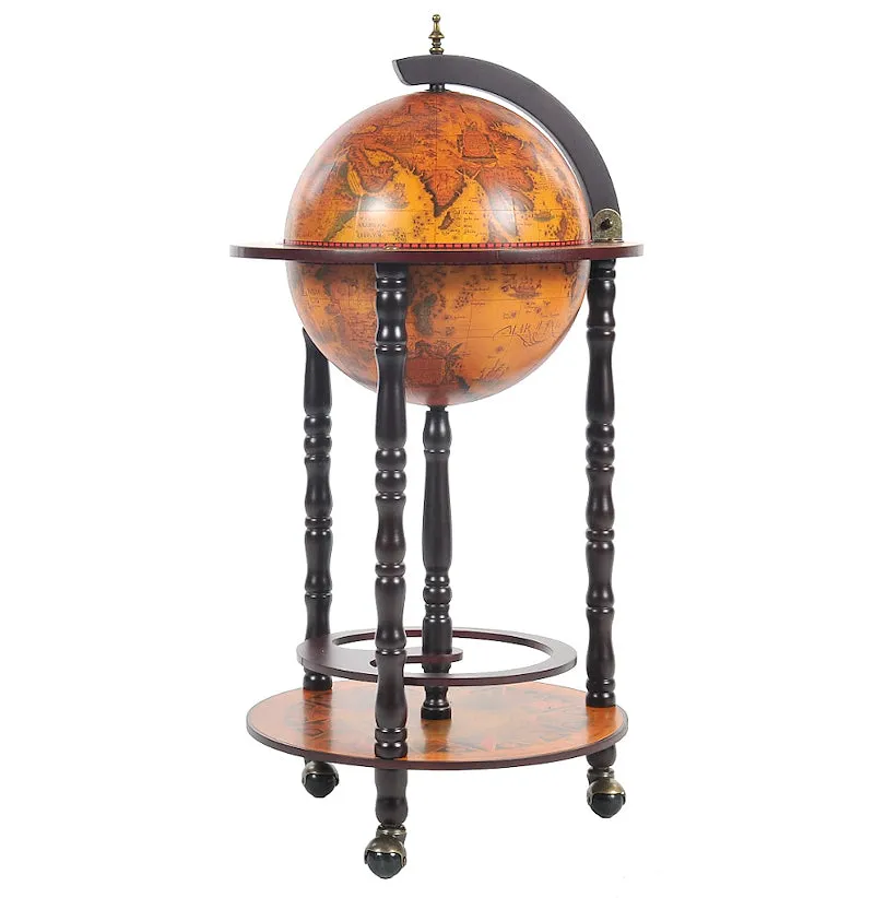 Old World Slender Floor-Standing Base Shelf Globe Bar