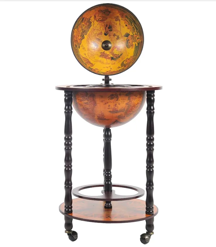 Old World Slender Floor-Standing Base Shelf Globe Bar