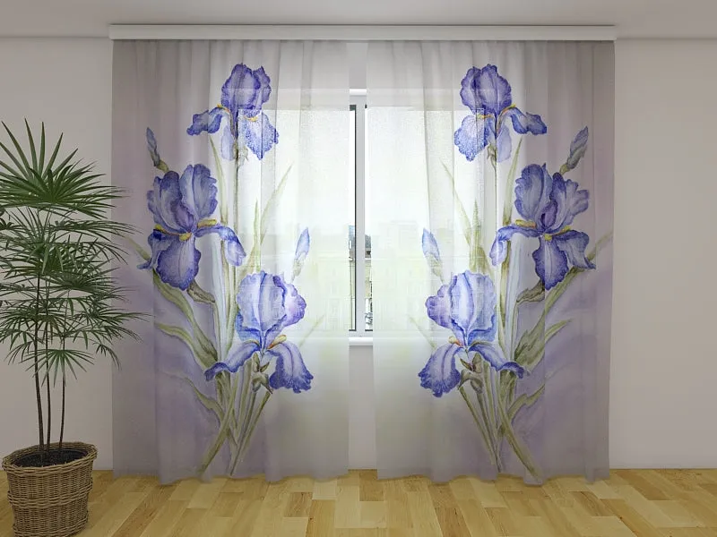 Photo Curtain Delicate Blue Irises
