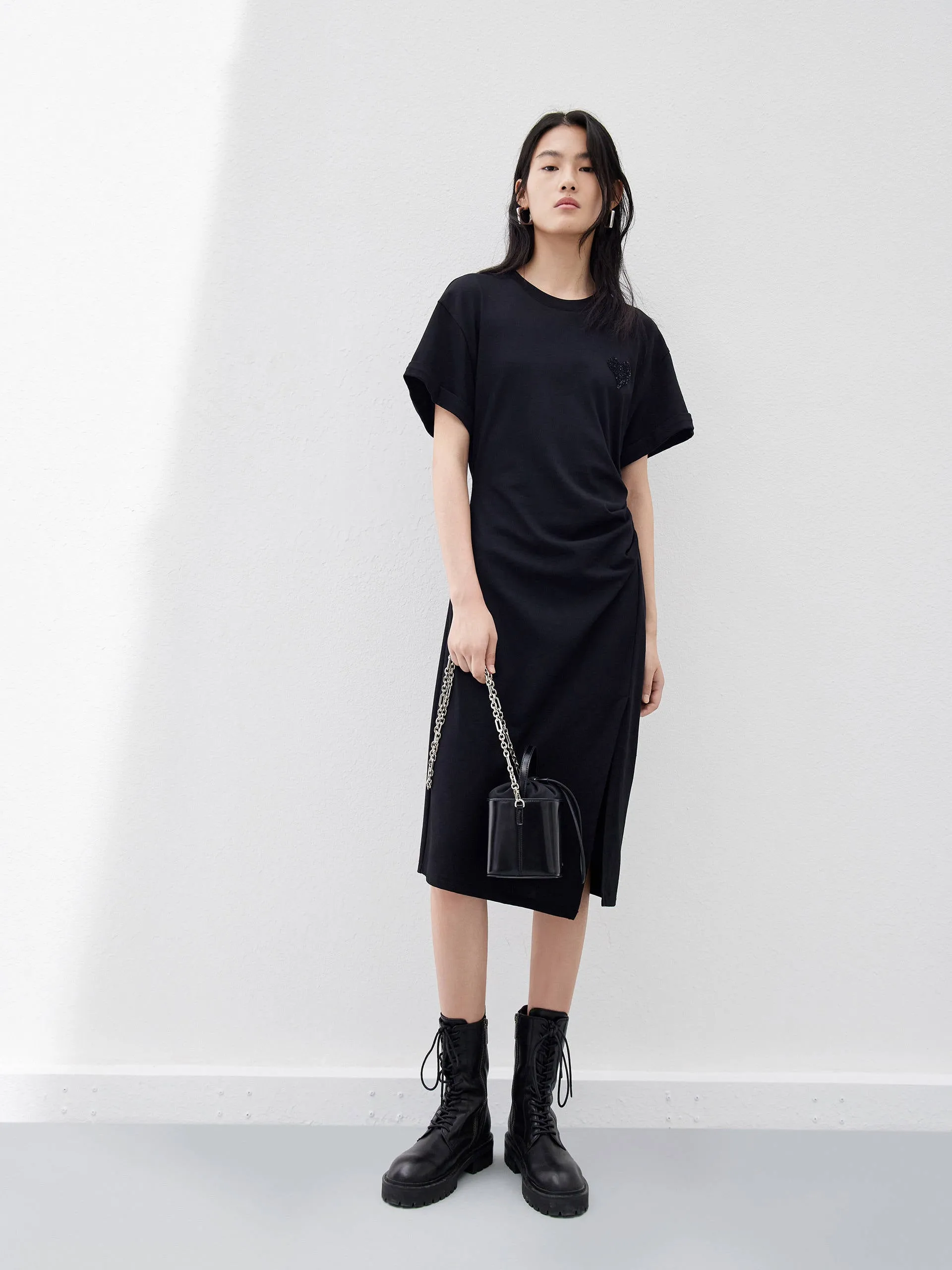 Pleated Sequin Details Dress