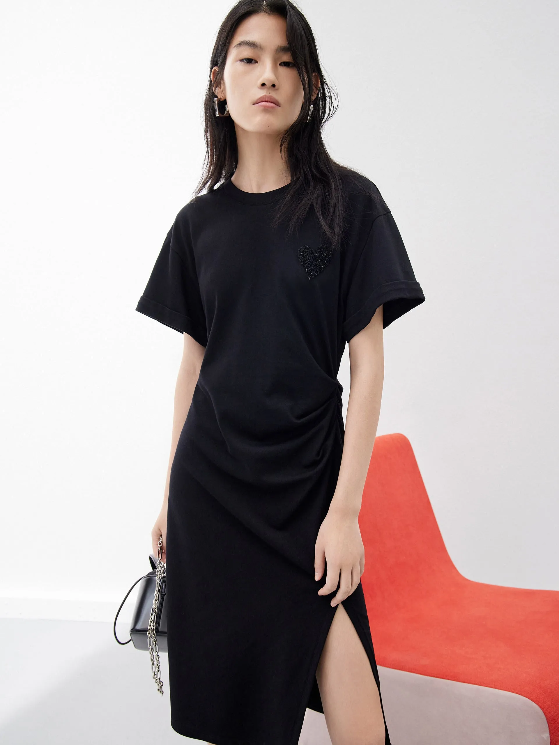 Pleated Sequin Details Dress