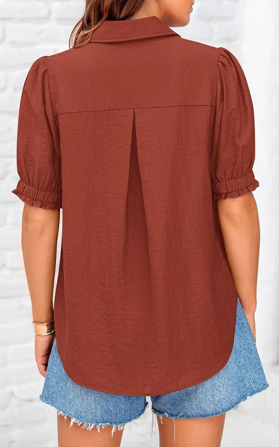 PRETTYGARDEN Womens Summer Short Sleeve Button Down Shirts V Neck Collared Casual Blouse Tops with Pockets
