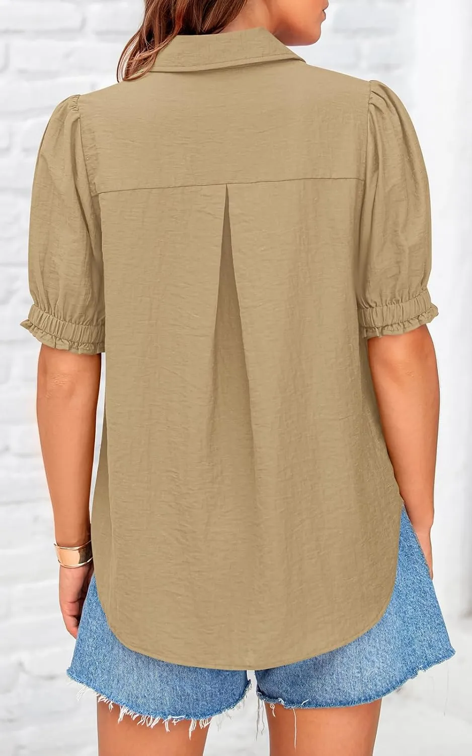 PRETTYGARDEN Womens Summer Short Sleeve Button Down Shirts V Neck Collared Casual Blouse Tops with Pockets